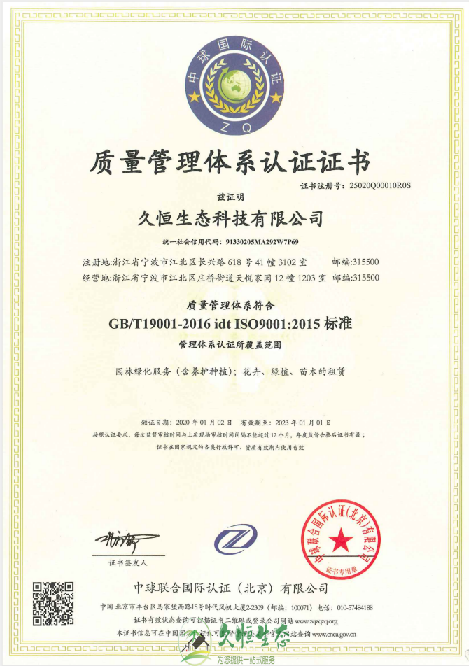 绍兴诸暨质量管理体系ISO9001证书